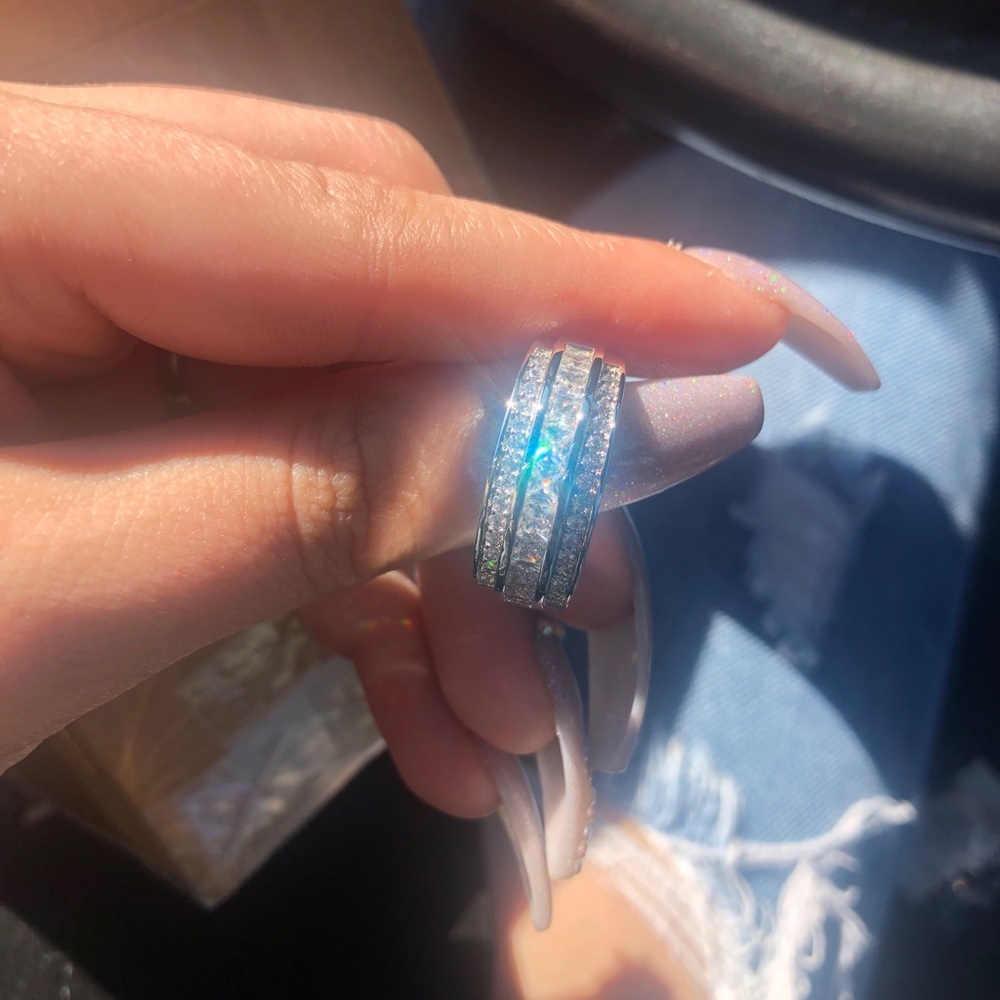 SALE! White Gold fill Genuine CZ Mens Ring Wedding